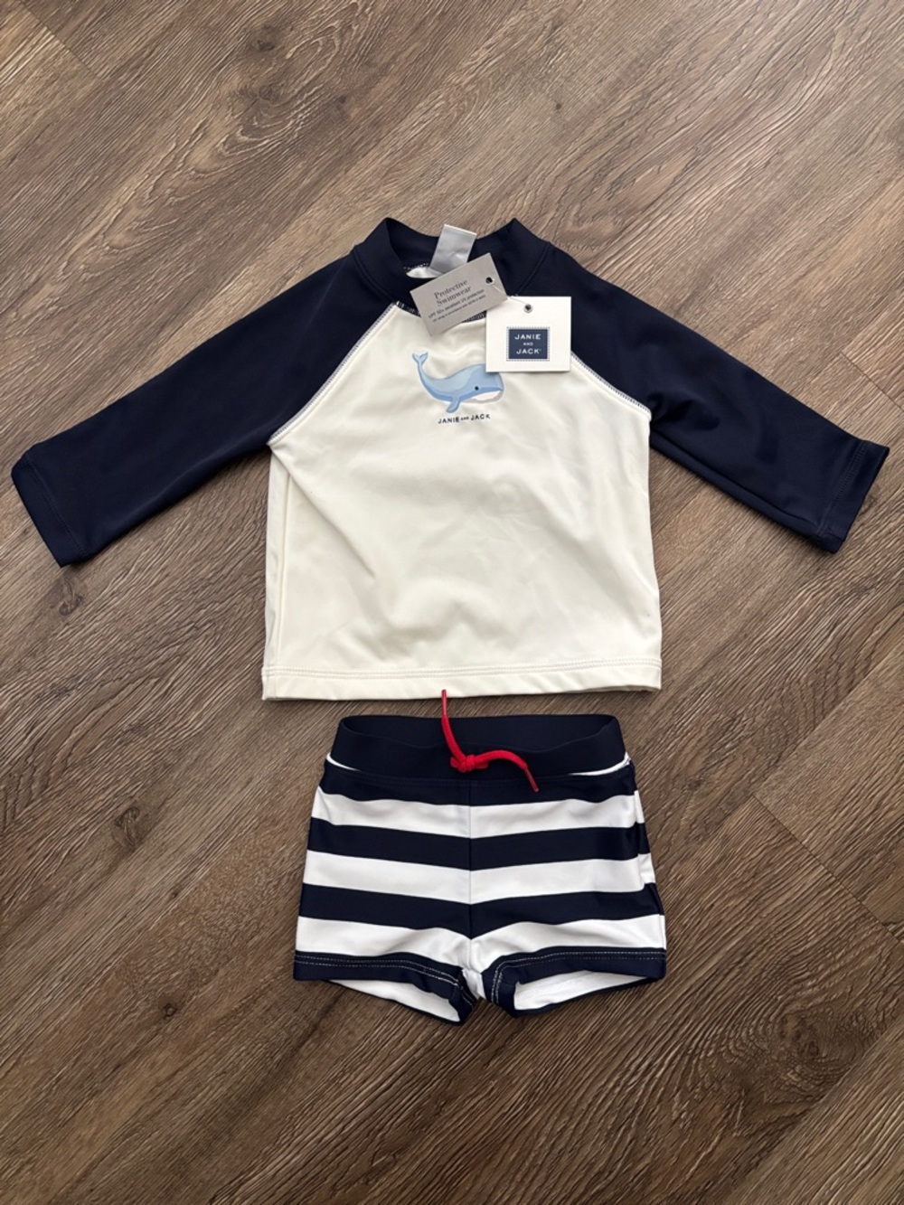 NWT Janie and Jack Navy, White & Red Whale Rashguard Swim Set